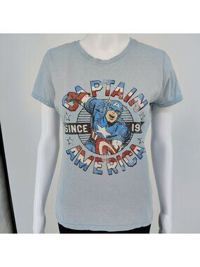 Marvel Captain America "Since 1941" Distressed Logo Light Blue T-Shirt (S)